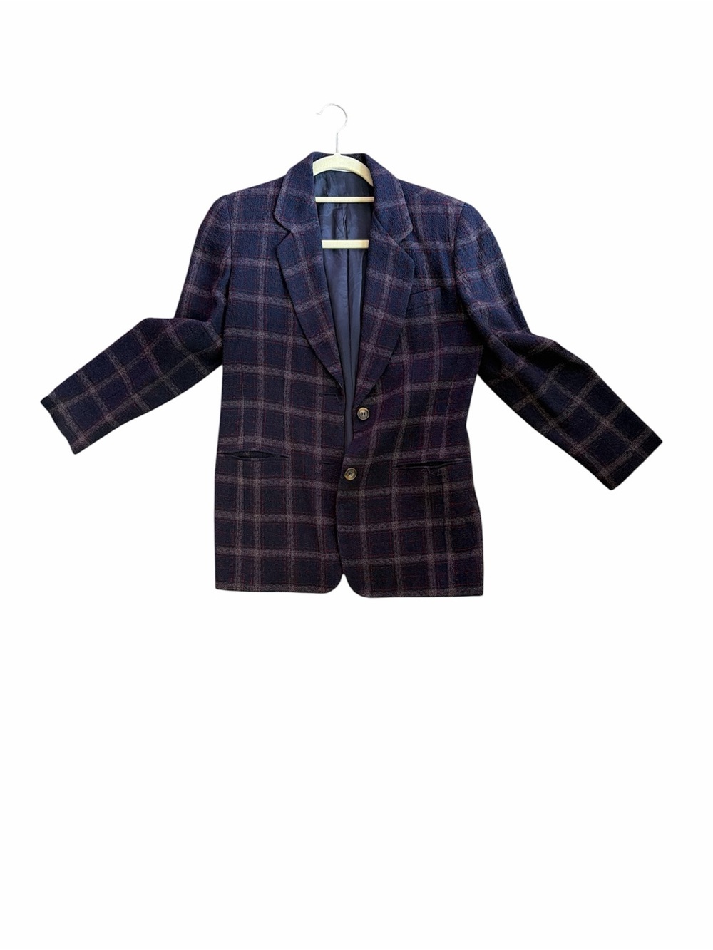 Women's Navy Plaid Blazer - Classic Tailored Jacket